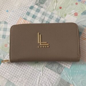 Loulu beige zip around Women's Wallet with Gold Accents